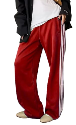 UAURORAO Women Y2k Track Pants Baggy Striped Joggers Sweatpants Elastic Waist Color Block Parachute Pants with Pockets