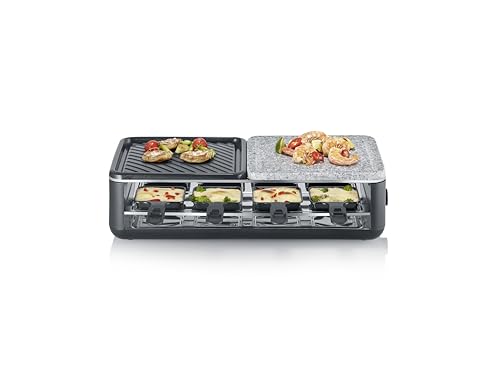SEVERIN Raclette-Grill für 8 Personen, Naturgrillstein & antihaftbeschichtete-Grillplatte,...