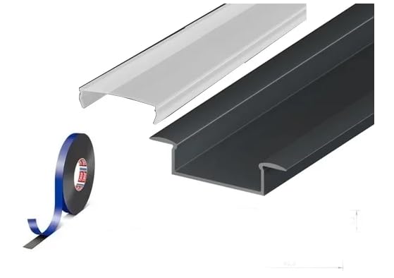 2 Metre Recessed Anthracite Grey LED Profile P14-1 C/W Clips & Opal Cover | Perfect for Bedroom, Stairs, Hallway, Kitchen, Cabinet (45.8mm x 9.2mm)