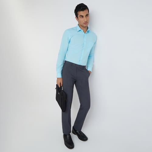 Image of Raymond Men Slim Fit Solid Pattern Pure Cotton Semi Cutaway Collar Full Sleeve Formal Shirt