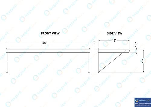 Image of AmGood 48 inch Long X 18 inch Deep Stainless Steel Wall Shelf | NSF Certified | Appliance & Equipment Metal Shelving | Kitchen, Restaurant, Garage, Laundry, Utility Room