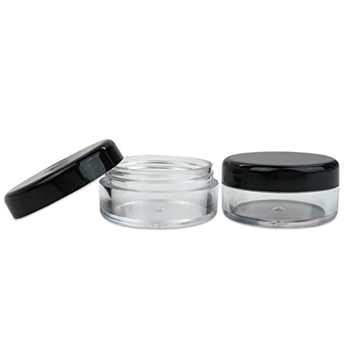 50 New empty 5 Gram (0.17 oz) Acrylic Round Jars - BPA Free Plastic Containers for Cosmetic, Lotion, Cream, Makeup, Bead, Eye shadow, Rhinestone, Samples, Pot, 5g/5ml (Black Lid 50 Jars)3