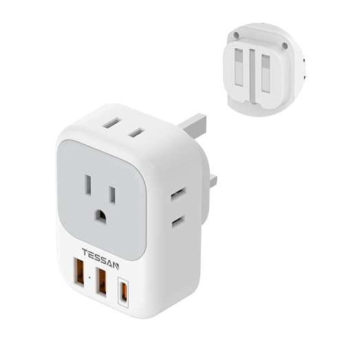bfタイプ 変換プラグ TESSAN 折りたたみ式 海外 コンセント変換プラグ 4個AC差込口 1つUSB-Cと2つUSB-A 変換器 シンガポール 香港 イギリス マレーシア 海外旅行用 便利グッズ