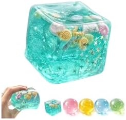 Coconut Oil Squishy, Coconut Oil Stress Ball, Ice Cube Stress Ball with Seashell, Stretchy Fidget Squishy for Stress Relief (Blue1)