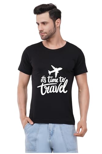 Image of Caseria Men's Cotton Printed T-Shirt -Time to Travel | 100% Cotton | Half Sleeves | Regular Fit | Printed | Round Neck | Graphic T Shirt