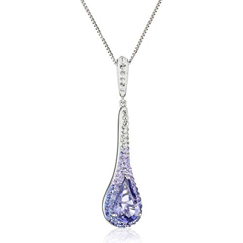 Crystaluxe Purple Teardrop Pendant with Swarovski Crystals in Sterling Silver, 18