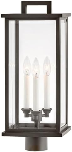 Hinkley Weymouth Three Light 22.25-Inch Post Mount Outdoor Lantern, Aluminum, Clear Beveled Glass, Driveway Walkway or Entry, Post Sold Separately, Oil Rubbed Bronze Finish