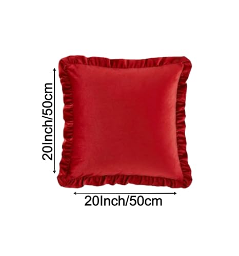 Image of Amazon Brand - Umi Velvet Red 20x20 Pillow Covers, Set of 2 Decorative Ruffle Cushoin Pillow Covers for Sofa Couch