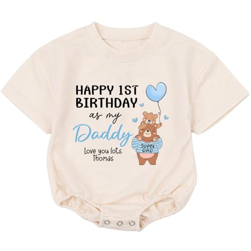 Personalized Happy First Birthday As My Daddy Bubble Romper, Custom Happy Birthday Daddy Onesie