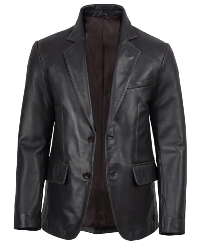 Image of fjackets Mens Leather Blazer Jacket - Real Lambskin Leather Sport Coat, 2-Button, Leather Jacket Men Business to Weekend