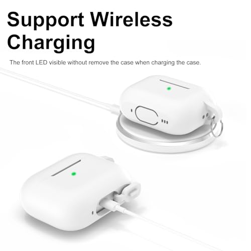 Image of for AirPods Pro 2nd 1st Generation Case Cover with Keychain, Protective Soft Silicone Skin Accessories for Apple AirPods Pro Charging Case 2022 /2019, Front LED Visible, White
