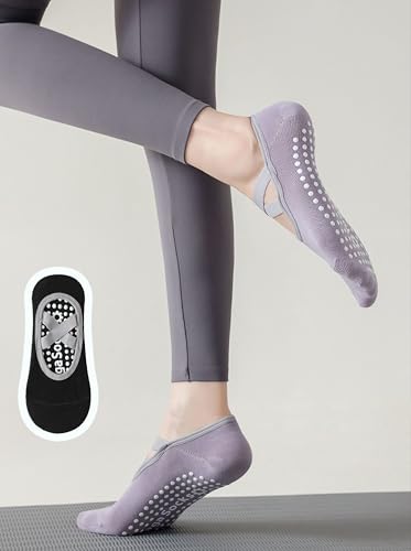 2 Pairs Women Yoga Socks US 5.5-9 Non-Slip Grips Straps Pilates