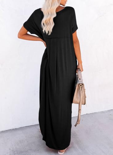 Dokotoo Womens Summer Dresses 2025 Short Sleeve Long T Shirt Dress Split Maxi Dress Beach Sundresses with Pockets - Image 3