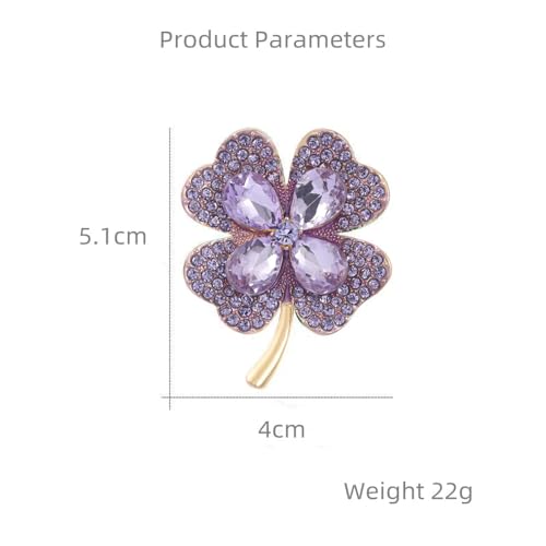 Image of Rhinestone Purple Clover Leaf Brooch Pin for Women Girls Unisex Vintage Crystal Flower Brooches Lapel Pins Luck Decor Dress Accessories Christmas Birthday Thanksgiving Jewelry Gift