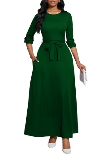 Image of BubFee Long Dress for Women Casual Long Sleeve Dresses Maxi Dress Empire Waist Loose with Belt