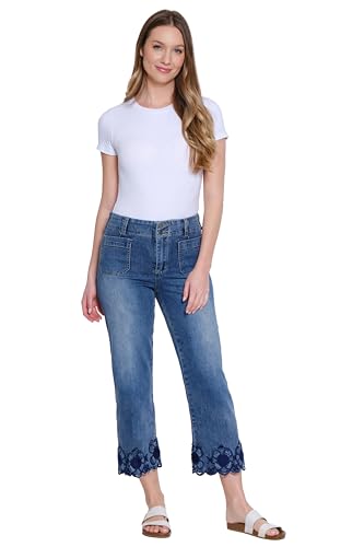 Tru Luxe Jeans Women's Embroidered Opening Wide Leg Crop Jean