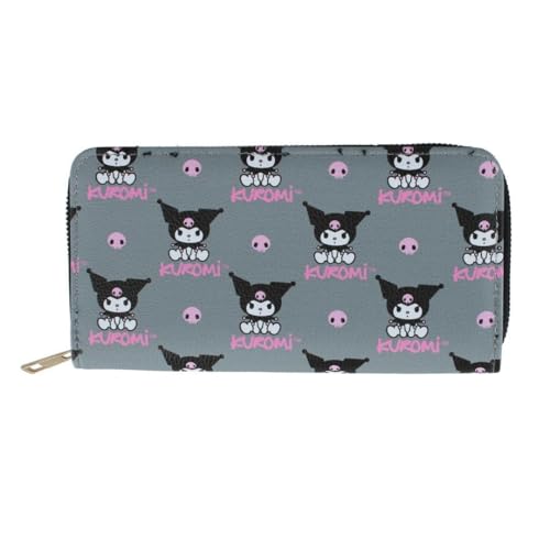 CTM Carteira feminina de couro vegano Hello Kitty Kuromi Deluxe com zíper, Cinza, one size, Clutch