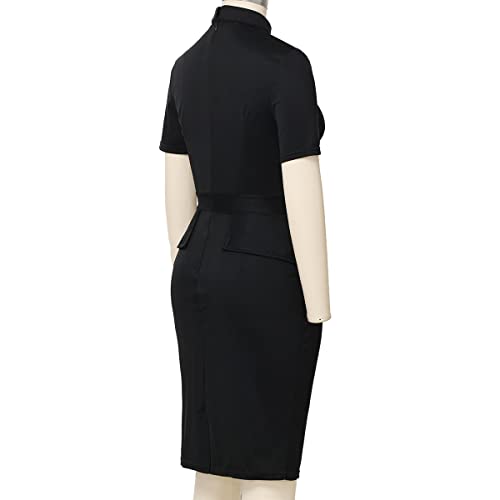 BLESSUME Church Women Clergy Tab Collar Dress Black Mass Bodycon Pencil Dress Short Sleeve 5
