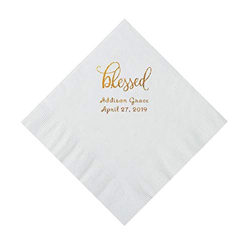 White Blessed Personalized Napkins with Gold Foil - Luncheon - Party Supplies - 50 Pieces
