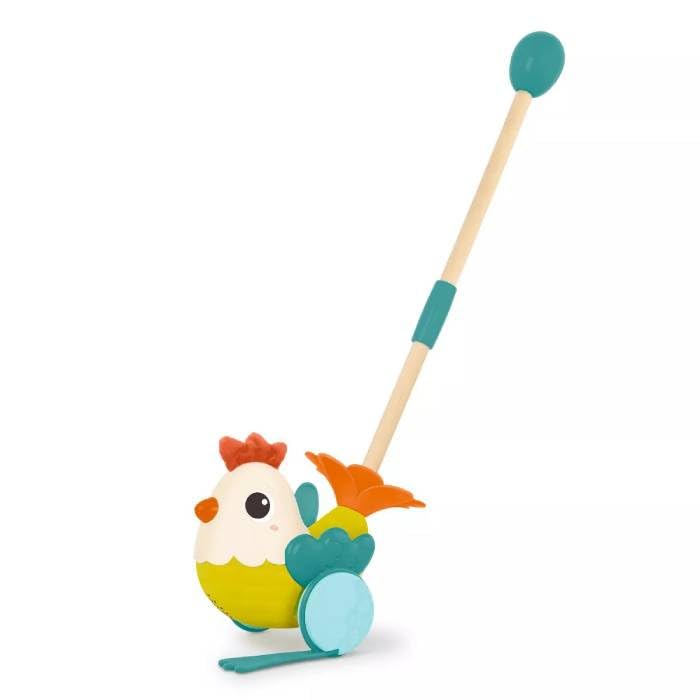 B. toys  Animal Push Toy  Stick Toy for Toddlers, Kids  Sturdy Wooden Pole  Push-Powered Sounds & Flappy Wings  12 Months +  Chick-n-Chase