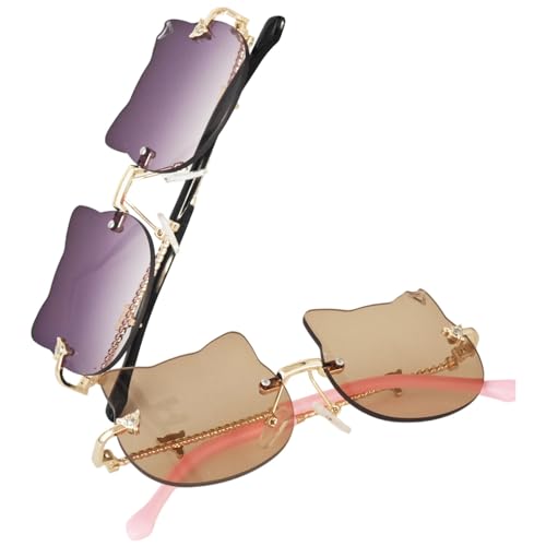 Cat Shaped Rimless Kids Sunglasses for Little Girls Boys, Toddler Shades with Lightweight Metal Frame and TR90 Tip