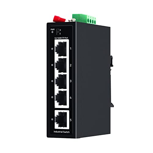 ?Upgrade? SODOLA 5 Port Industrial DIN-Rail Ethernet Switch,4 Ports and 1 Uplink, 10/100Mbps Fast Ethernet, DIN-Rail & Wall Mount Included,IP30 Industrial Switch