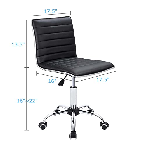 Furmax Mid Back Task Chair, Low Back Leather Swivel Office Chair, Vanity Chair For Makeup Room, Computer Desk Chair Retro With Armless Ribbed (Black) #TOP2