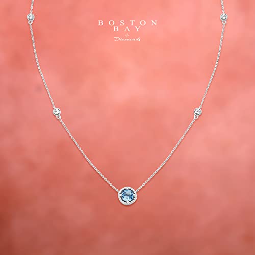 .925 Sterling Silver Genuine Swiss Blue Topaz & Lab-Grown White Sapphire 5 Station Necklace - 20” Cable Chain - December #TOP4