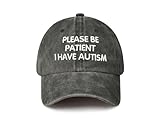 Hepandy Please Be Patient I Have Autism Hat for Toddler Boys Girl, Washed Black Embroidered Baseball Cap, Kids Adjustable Dad Hat
