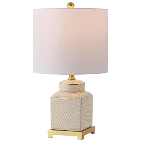 Image of JONATHAN Y Cleo 21.5 inch Yellow & White Ceramic Table Lamp with Brass Base