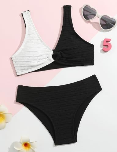 Girl's Two Piece Bikini Set V Neck Ring Linked Bathing Suits with Bikini Bottom Swimsuit 20252