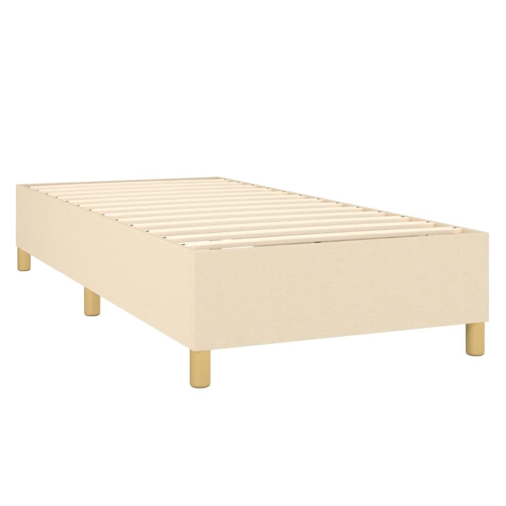 Tkanina z regulowanym zagłówkiem LED 90x190 cm kremowy | Łóżko kontynentalne z materacem 90x190 cm, kremowe, tkanina, z zagłówkiem i LED, z pojemnikiem, do sypialni, pokoju