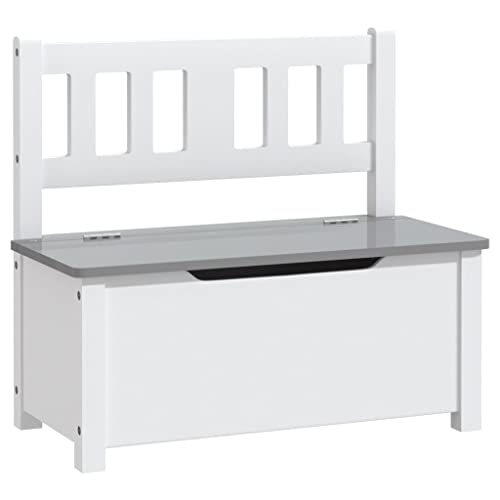 vidaXL Banco de Almacenaje para Niños, Silla Infantil con Respaldo, Baúl para Juguetes, Asiento para Dormitorio Sala de Juegos, MDF Blanco y Gris
