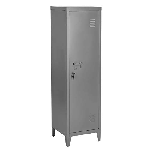 Armario de Almacenamiento con Cerradura de Metal con 3 Compartimentos Interiores, Gris, 38 x 38 x 137 cm