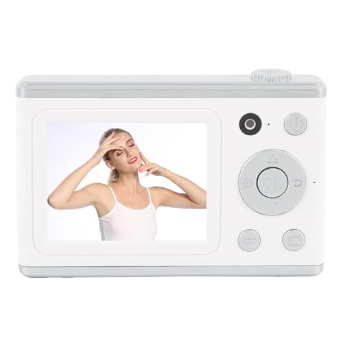 YUEHISY Cámara Digital, 64MP Dual Lente 1080p HD con Luz LED y Espejo Selfie, Estilo Minimalista para la Fotografía para Adolescentes para Principiantes (White)
