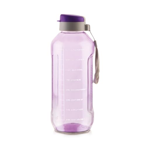 ATTRO Ultra Pro 2 Motivational 2L BPA-Free Water Bottle with Leak-Proof Flip-Top Cap, Nylon Strap and Stylish Color for Daily Hydration Violet, Plastic