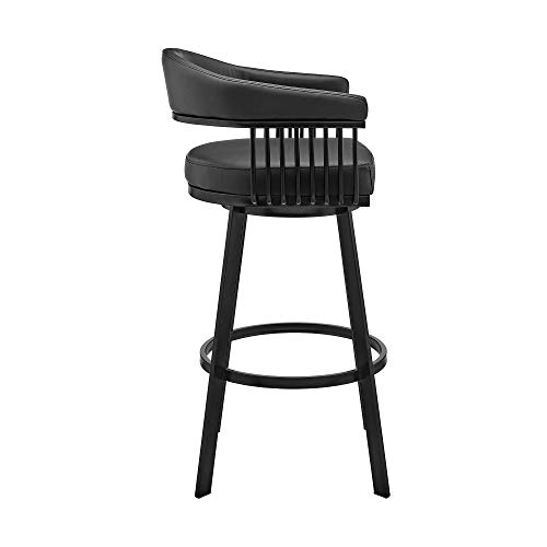 Armen Living Bronson 29" Butaco de Barra Giratorio en Acabado Negro y Cuero Sintético Negro miniatura 5