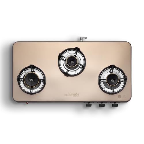 Image of BLOWHOT Crystal 3B Gas Stove | Stainless Steel Top | Push Button Auto Ignition Gas Stove Powered by Battery | Warranty - 2 Year on Product | 5 Years on Burner and Gas Valves