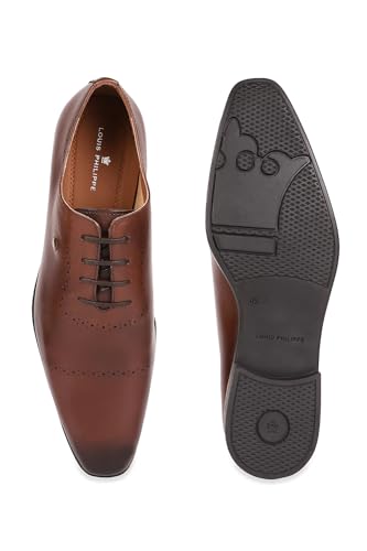 Image of Louis Philippe Men Premium Leather Breathable Lining Material Anti Slip with Heel TPR Sole Formal Oxford Shoes