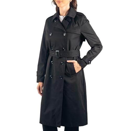 Image of Alpine Swiss Carla Womens Waterproof Rain Trench Coat Long Rain Jacket Lightweight Raincoat Double Breasted Overcoat BLK S