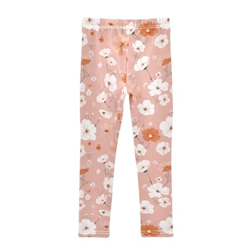 Boccsty Cute Orange White Flowers Girls Leggings Kids Yoga Pants Dance Active Tights 4T2