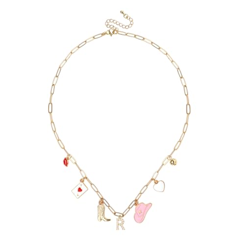 Mikovivi Collier à Breloques Initiales Or pour Femmes, Cowgirl Occidentale Collier Pendentif lettre Bottes de Cowboy Chapeau Collier Chaîne Trombone Tendance...