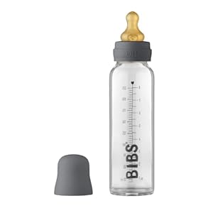 BIBS Baby Glass Bottle. Anti-Colic. Round Natural Rubber Latex Nipple. Supports Natural Breastfeeding, 225 ml, Iron