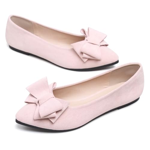 Image of TN TANGNEST Women's Flats Comfortable Dressy Slip On | Pointed Toe Bow Ballet Shoes, Business Casual Office Flats, Suede Flat Shoes