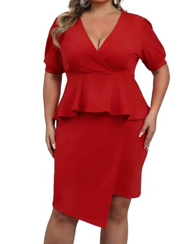 Amazon.com: Women Plus Size 2 Piece Skirt Set Bubble Sleeve Pencil Skirt  Suit Office Business Church Dress Suit Sexy Summer Outfits Red 1X :  Clothing, Shoes & Jewelry