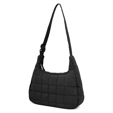 REDSINDA Quilted Tote Bag for Women, Lightweight Carryall Puffer Shoulder Bag Handbag for Travel, Work (Black Hobo) Cover