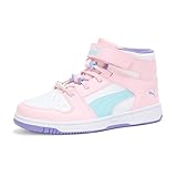PUMA Rebound Layup Mid Hook and Loop Shoes Sneaker, White-Whisp of Pink-Light Aqua SS25, 3.5 US Unisex Little Kid