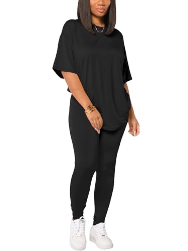 HBQ Women 2 Piece Outfits Summer Sweatsuits Drop Shoulder Tracksuits Biker Short Workout Jogger Sets2