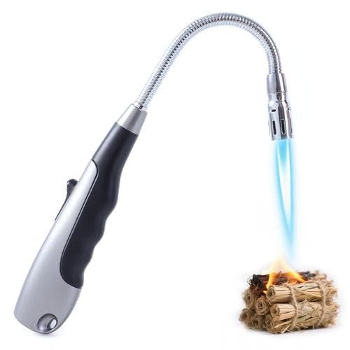 Butane Lighter Long Jet Flame Lighter Refillable Torch 360 Flexible Neck Windproof Jet Flame Visual Fuel Window for Fireplace Kitchen Grill BBQ Camping Candle(No Butane Included)