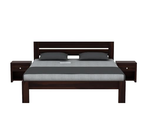 Image of Sheesham Wood King Size Bed Without Storage | Wooden Double Bed Cot Palang Furniture for Bedroom Living Room Furniture (Walnut Finish)